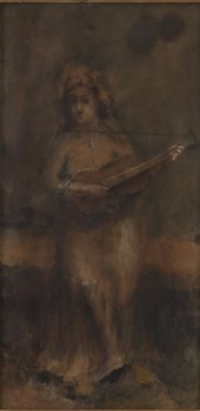 Tranquillo Cremona FANCIULLA acquerello e gouache su carta applicata su tela,...