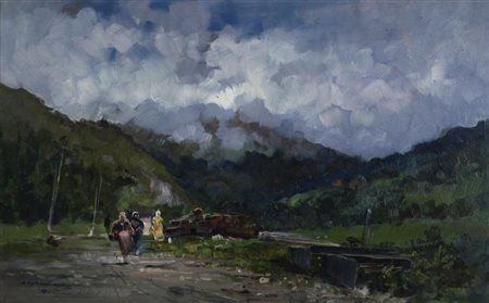 Cesare Gheduzzi STRADA PER SANT'ANTONIO DI BORMIO olio su tavola, cm 27x44...