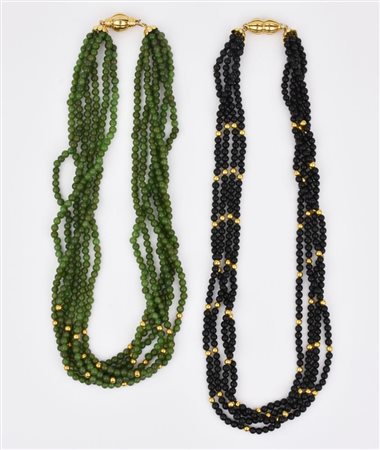 DUE COLLANE MULTIFILI IN SERPENTINO, ONICE E ORO GIALLO realizzate...