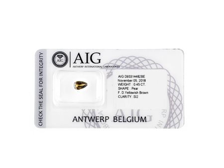 DIAMANTE FANCY DI CT 0.45 taglio a goccia, colore fancy deep yellowish brown,...