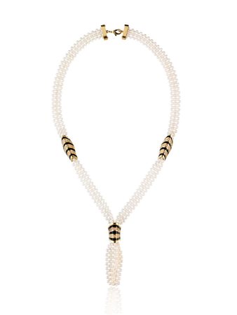 COLLANA SAUTOIR IN ORO GIALLO, SMALTO, PERLE COLTIVATE E DIAMANTI realizzata...