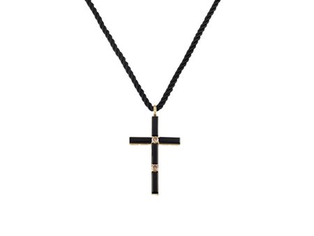 CROCE PENDENTE IN ORO, ONICE E DIAMANTI BROWN montatura in oro giallo, bracci...