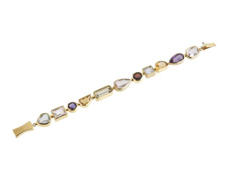 BRACCIALE IN ORO GIALLO E PIETRE SEMI-PREZIOSE realizzata ad una fila di...