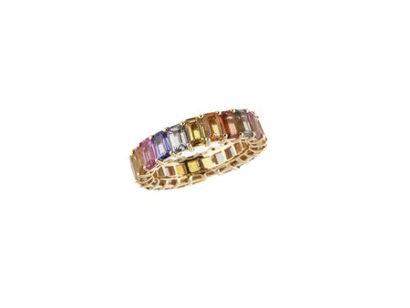 ANELLO “ETERNELLE” IN ORO GIALLO E ZAFFIRI MULTICOLR realizzato ad una linea...