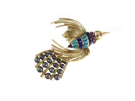 SPILLA, ANNI '60, IN ORO GIALLO, TURCHESI, ZAFFIRI, RUBINI E PERLE COLTIVATE...