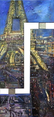 Bruno Bonaldi Paris, la Tour Eiffel, 2006 Olio su tela 131x57 cm Autentica...