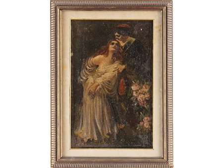Anonimo (XIX secolo) Scena galante 36,5x23,5 cm Olio su tela