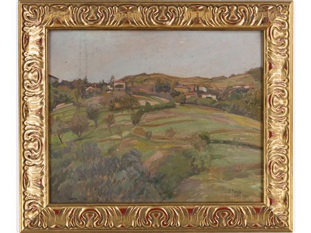 Firma illeggibile (XX secolo) Paesaggio 40x50 cm Olio su compensato