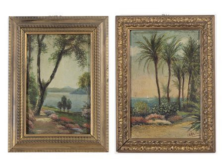 Gian Angelo Ugolini (1881-1962) Coppia di paesaggi 35,5x24 cm Olio su...