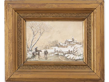 Anonimo (XIX secolo) Nevicata 15x21 cm Tempera su carta