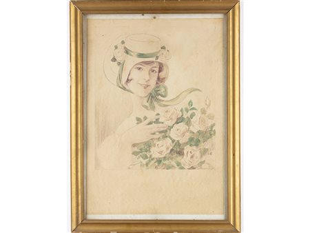 Luigi Bompard (1879-1953) Figura femminile 49,5x35 cm Tecnica mista su carta