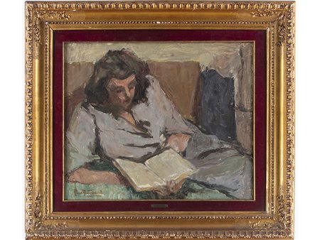 Pino Rusconi (1892-1964) La lettura 49x60 cm Olio su tela