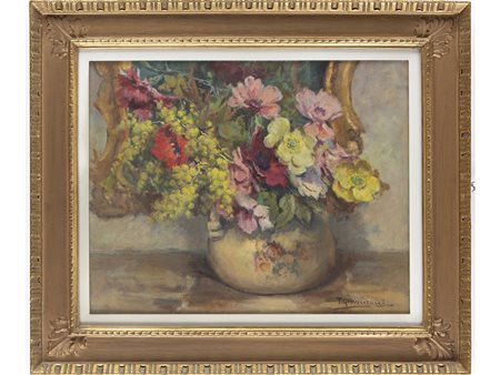 Tullio Giovenzani (1907-1975) Vaso con fiori 40x50 cm Olio su compensato