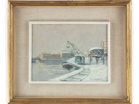 Tullio Giovenzani (1907-1975) Nevicata 18x23,5 cm Olio su compensato