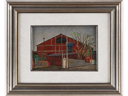 Renzo Biasion (1914-1996) Vecchia fabbrica 13x20 cm Olio su cartoncino