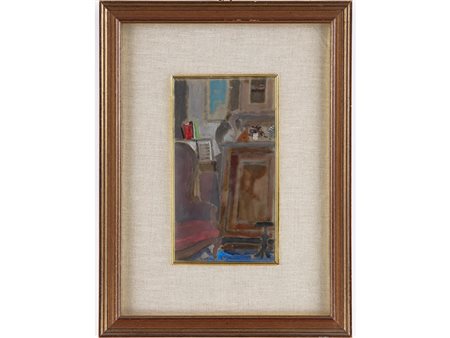 Renzo Biasion (1914-1996) Piccolo interno 22,5x12 cm Olio su cartoncino