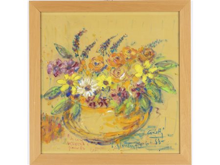 Carletti (XX secolo) Vaso con fiori 50x49 cm Olio su tela