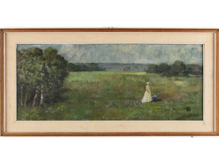 Anonimo (XX secolo) Paesaggio d'autunno 38x91 cm Olio su compensato
