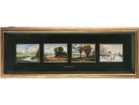 G. Mazza (XX secolo) Pannello con le quattro stagioni 9x12 cm al quadretto...