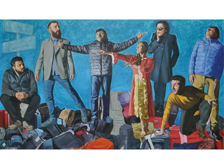 Ledion Xhaferi (1988) Gli emigrati 200x340 cm Olio su tela