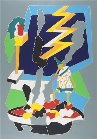 Ugo Nespolo 1941 Lotto di 2 litografie incorniciate e firmate, cm. 70x50.