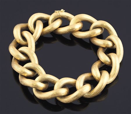 Bracciale in oro giallo satinato ad anelli intrecciati, gr 63, Uno A Erre