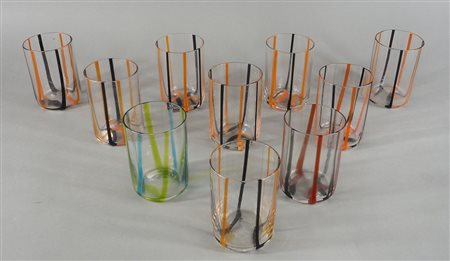 Federico De Maio: lotto di 10 bicchieri in vetro, firmati.