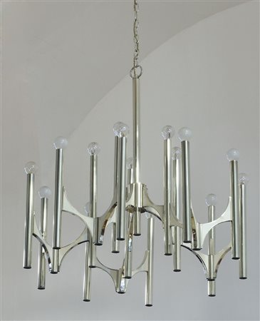 Produzione Sciolari: lampadario cromato a 15 luci. Anni '70.