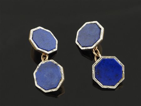 Gemelli in oro giallo e smalti blu