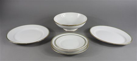 Galvani: servizio di piatti per 6 persone in porcellana con bordi dorati e...