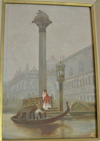 Pittore del '900 "Gondola a Venezia" cm. 40x28 - olio su compensato Firmato...