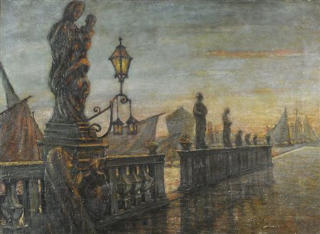 Pittore del '900 "Angolo di Venezia al tramonto" cm. 56x76 - olio su tela