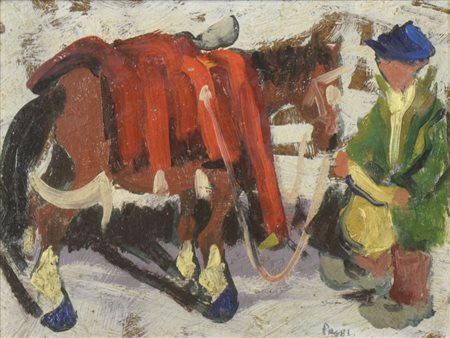 Pittore del '900 "Cavallo" cm. 15x20 - olio su faesite