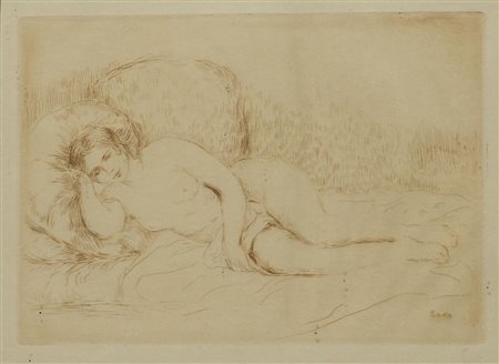 Renoir "Nudo femminile" (1906) cm. 13,5x19,5 - acquaforte. Firmato b.a d.