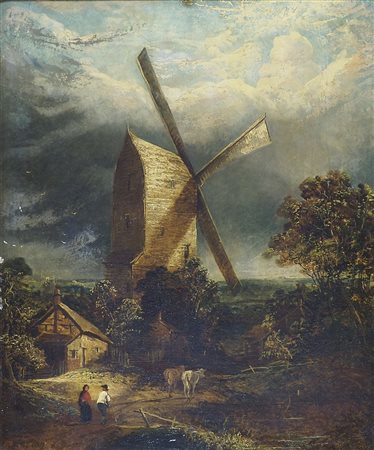 Maestro del XIX secolo "Temporale imminente nei pressi del mulino" cm. 77x63...