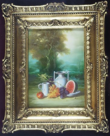 Tagliarini Lotto di 2 oli su rame raffiguranti nature morte, cm. 18x13,...