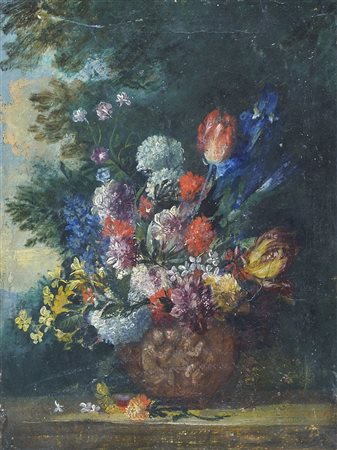 Artista contemporaneo "Fiori nel paesaggio" cm. 26x19 - olio su tela