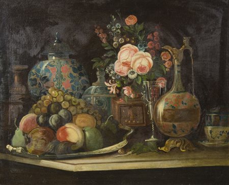 Ambito di Johann Martin Metz 1717-1790 "Natura morta con fiori" cm. 72x58 -...