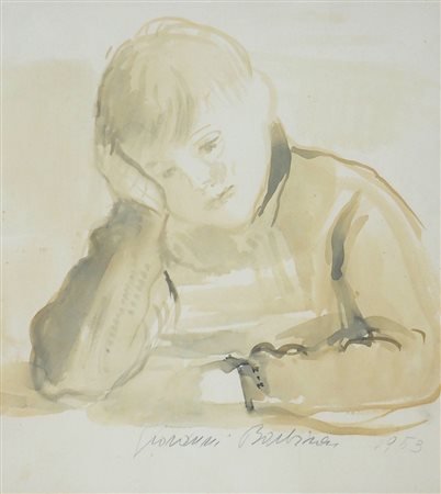 Giovanni Barbisan 1914-1988 "Giovane studioso" cm. 36x31 - acquerello su...
