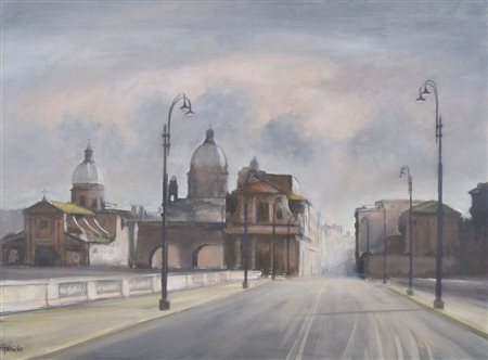 Pittore del '900 "Veduta delle chiese San Rocco e Girolamo degli Schiavoni...