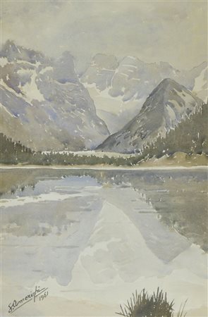 Amerighi "Neve sul lago" cm. 50x32 - acquarello su carta Firmato b. a s. e...