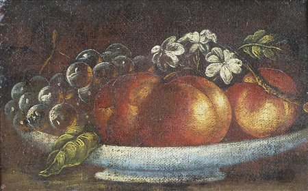 Maestro del XIX secolo "Natura morta con pesche" cm. 15x26 - olio su tela su...
