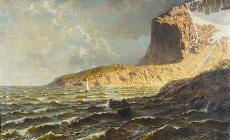 Augusto Ferri 1829-1895 "Scogliera sul mare" cm. 68x110 - olio su tela...