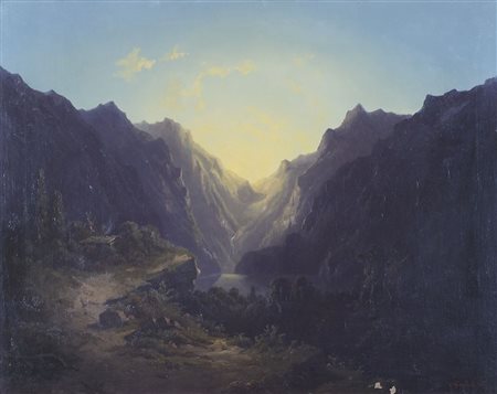 Maestro del XIX secolo "Paesaggio tra i monti" cm. 65x80 - olio su tela...