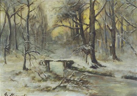Maestro del XIX secolo 1854-1894 "Paesaggio con neve" cm. 25x35 - olio su...