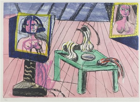 Bruno Cassinari Piacenza 1912-Milano 1992 "Interno" cm. 65x85 - litografia a...