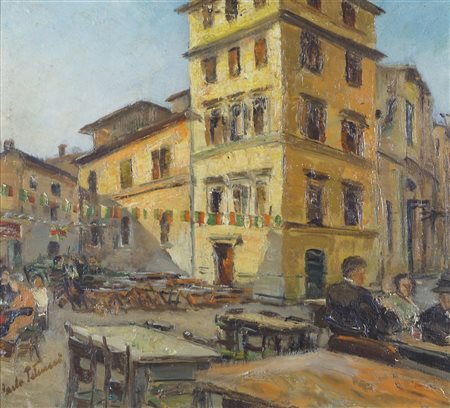 Pittore del '900 "Festa a Trastevere" cm. 36x40 - olio su compensato Al retro...