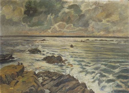 Karl Theodore Bohme (attr.) 1866-1939 "Mare del Nord" cm. 76x96 - olio su...
