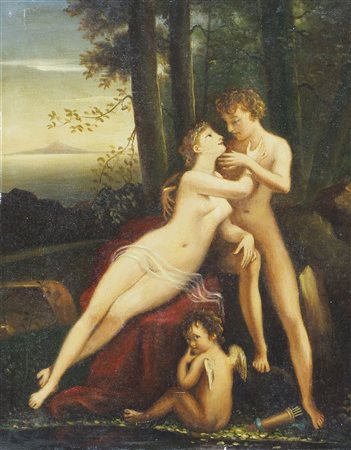 Maestro del XIX secolo "Venere e Adone" cm. 36x30 - olio su tela