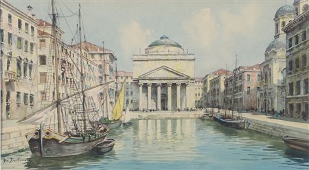 Lotto di 3 acquerelli raffiguranti vedute di Trieste, cm. 35x18.